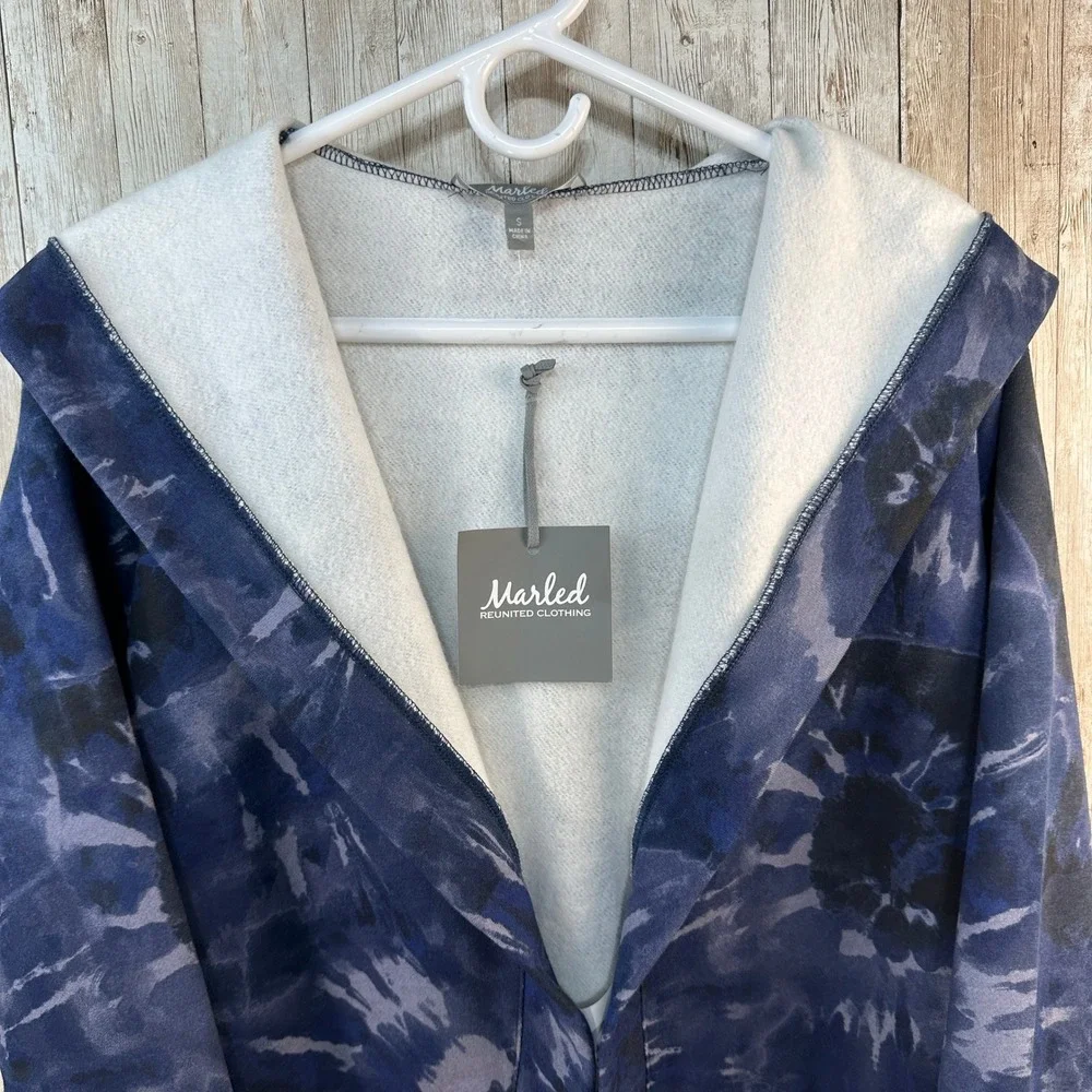 Marled Reunited Clothing Faux Tie Dye Fleece Hooded Cardigan Jacket S‎ Oversized